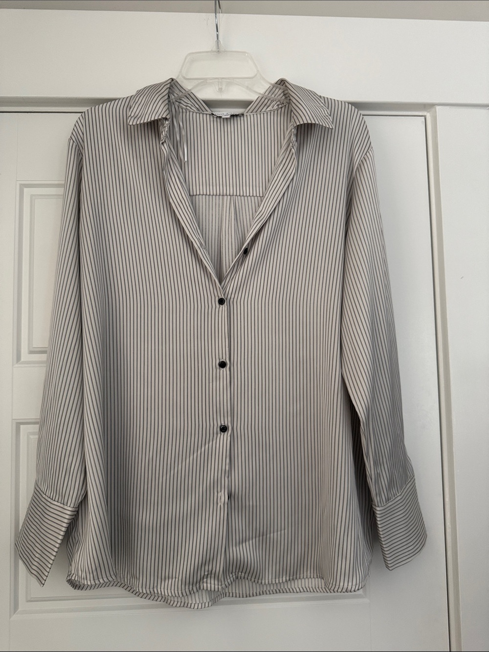 Women's Black & White Striped Button-Down Blouse